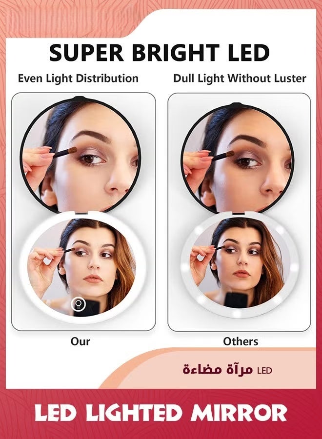 EETU LED Lighted Mirror,1X/5X Magnification Compact Mirror Travel Makeup Mirror,Illuminated Folding Mirror,Handheld 2-Sided Mirror,Portable Folding Mirror For Pocket,Black - Image 4